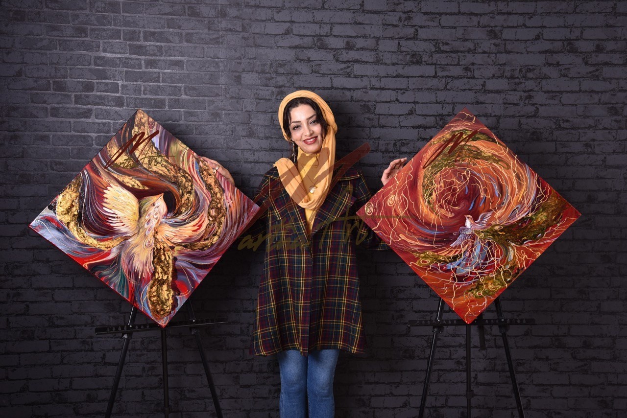 تابلوهای مینیاتور پرنده افسانه ای و مرغ رنگین کمان