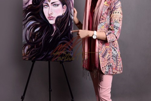 A girl in the wind painting