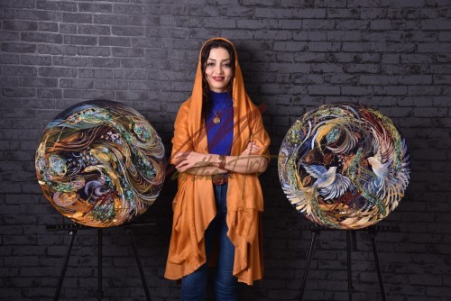 تابلوی مینیاتور مرغابی طلائی و دو پرنده