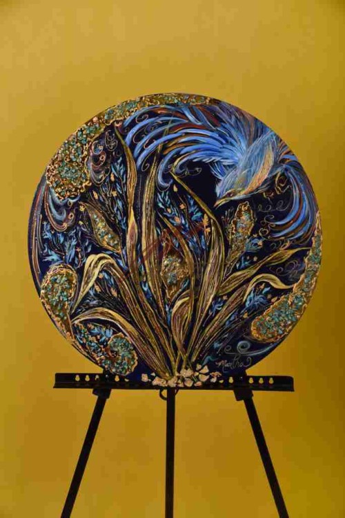 Miniature painting of flower and bird