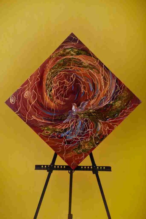 تابلوي مينياتور مرغ رنگین کمان